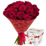 Букет квітів і коробка цукерок