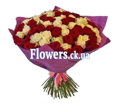 101 красная и белая роза в бумаге